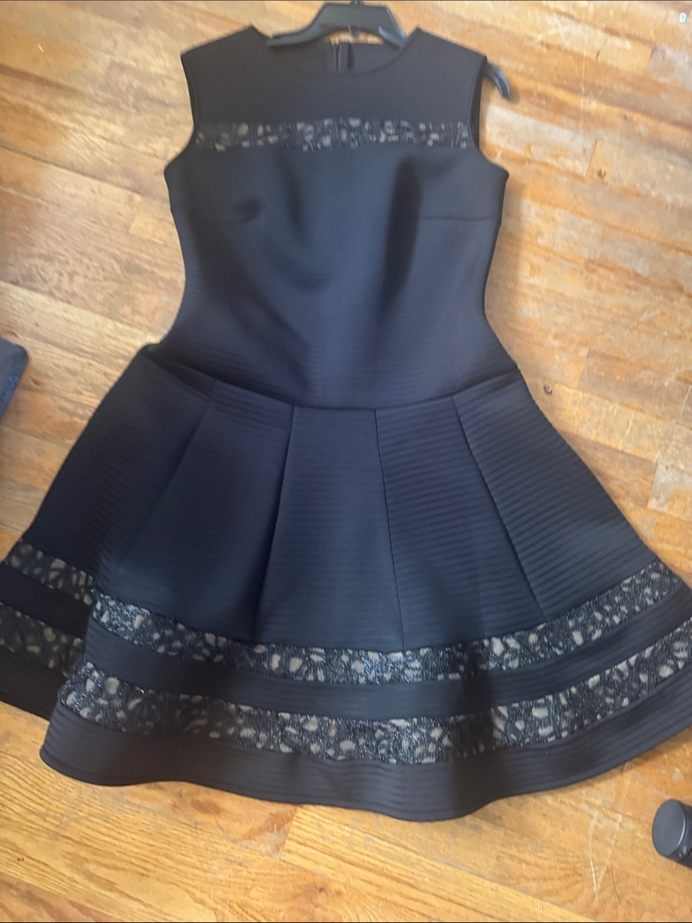 Tadashi Shoji Black Lace Inset Fit-and-Flare Dress